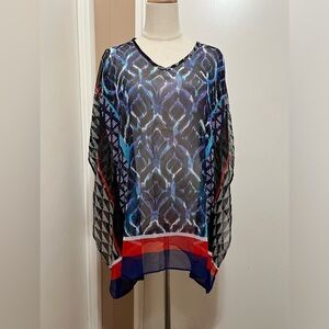 Chico's Women's Black Multicolor Sheer Poncho-Style Topper Tunic Size S/M